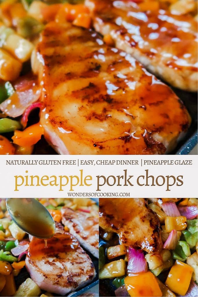 pineapple pork chops with an easy pineapple glaze for pork chops by Wonders of Cooking food blog. Easy pork chop recipes.